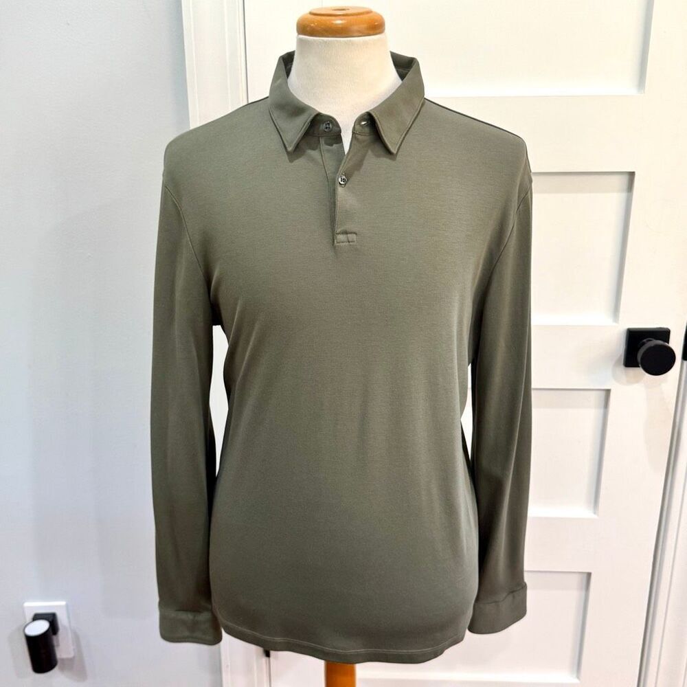 Charles Tyrwhitt Olive Green Long Sleeve Polo Shirt.